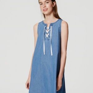 LOFT Lace Up Chambray Dress